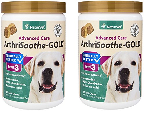 NaturVet 360-Count Clinically Tested ArthriSoothe-Gold Level 3 Advanced Joint Care Soft Chews for Dogs and Cats (2 Jars with 180 Chews Each)