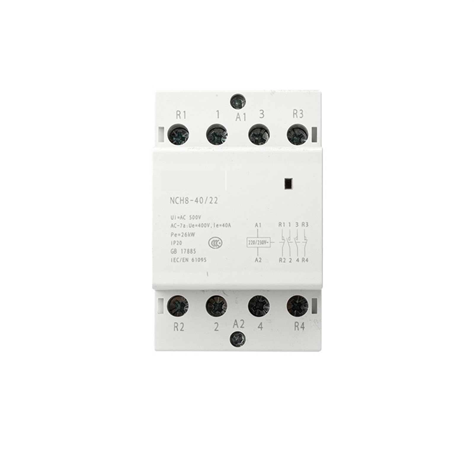 JJHQOKYNA NCH8 3-Phase Din Rail Household AC Contactor 220V 500V~ 40A 4NO/2NO2NC 1Pcs(NCH8-40A-22 2NO 2NC)