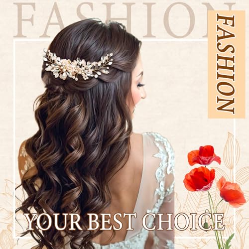 Peine para cabello nupcial con cristales y perlas miniatura 3