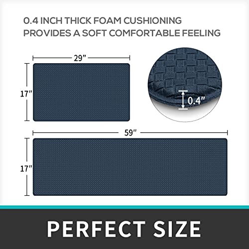 Dexi Navy Blue Kitchen Rugs And Mats Cushioned Anti Fatigue Comfort Mat 2/5Inch Non Slip Standing Rug 2 Pieces Set 17"X29"+17"X59" #TOP7