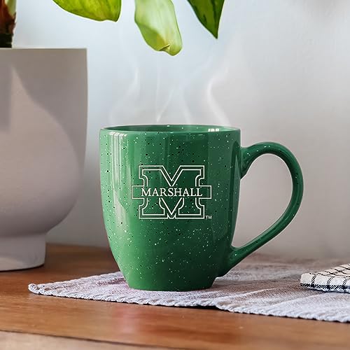 Image of Rico Industries NCAA Marshall Thundering Herd Green Personalized 16 oz Team Color Laser Engraved Speckled Ceramic Coffee Mug