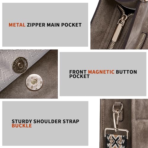 Image of HKCLUF Crossbody Bags for Women Trendy Vegan Leather Hobo Handbags With 2PCS Adjustable Guitar Strap Shoulder Bucket Bags
