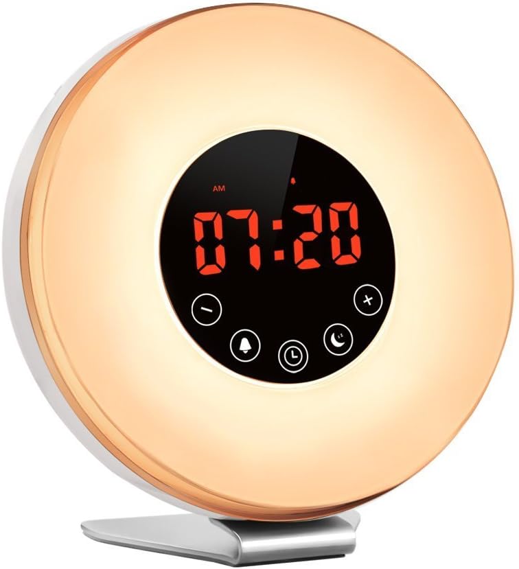 Popwinds Wake Up Light 2019 Upgraded LED Digital Alarm Clock Lamp with FM Radio Sunrise Simulation Multi Light Modes Touch Control Sunset Simulator Colourful Bedside Night Light