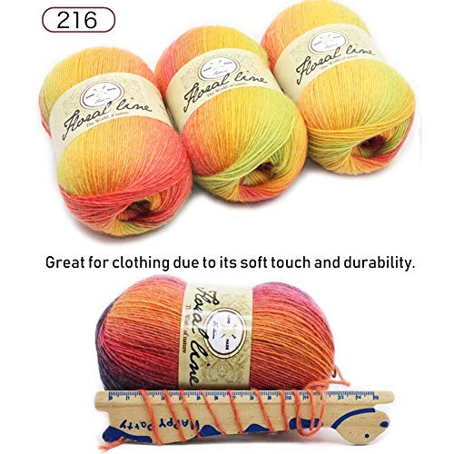 3X 100g Rainbow Wool Yarn Balls Chunky Knit Double Pom Pom Coloured Chunky Wool with 3 Crochet Hooks, 2 Needles - Image 2