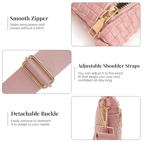 Image of Woven Crossbody Bags For Women, Checkered PU Waist Pack Travel Sling Bag