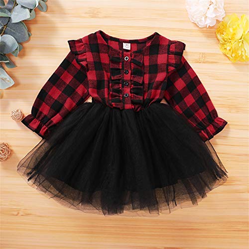 Toddler Baby Girl Christmas Dress Plaid Tulle Tutu Outfit 1-6T Girls Dresses Clothes (Red Black, 6-12 Months) #TOP2