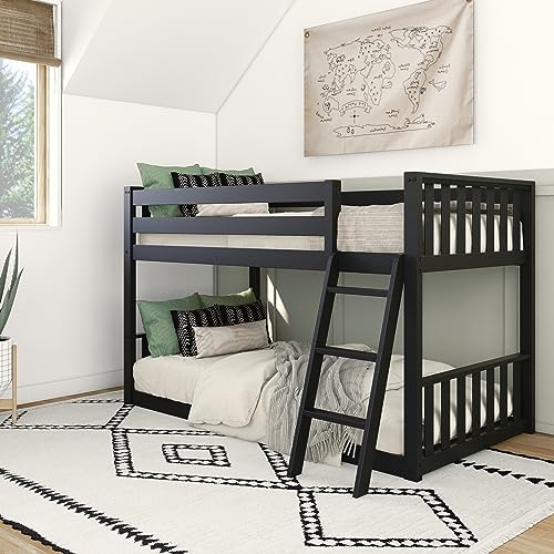 Max & Lily Low Bunk Bed, Solid Wood Twin-Over-Twin, Black