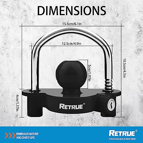 Retrue Universal Coupler Lock Trailer Locks Ball Hitch Trailer Hitch Lock Adjustable Security Heavy-Duty Steel Fits 1-7/8 Inch, 2 Inch, 2-5/16 Inch Couplers Black #TOP2