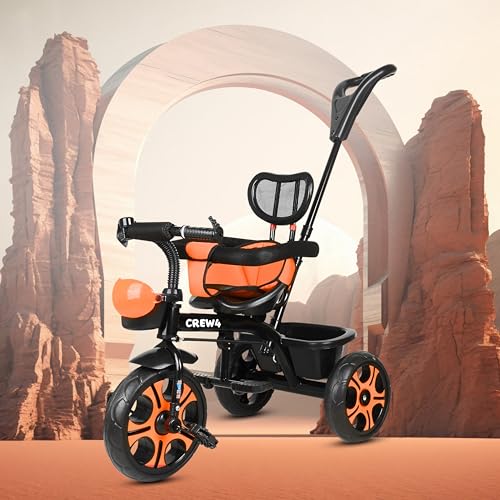 Image of Tricycle 1 Years to 5 Years with Removable Safety Guard and Parental Control Back Side Push Handle with Rubber Tyre for Kid's CR07 (Orange 4)