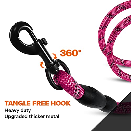 Taglory Rope Dog Leash 6 FT with Comfortable Padded Handle, Highly Reflective Threads Leash and Anti-Tangle Clip for Walking Medium Large Dogs, 1/2 inch, Hotpink - Image 7