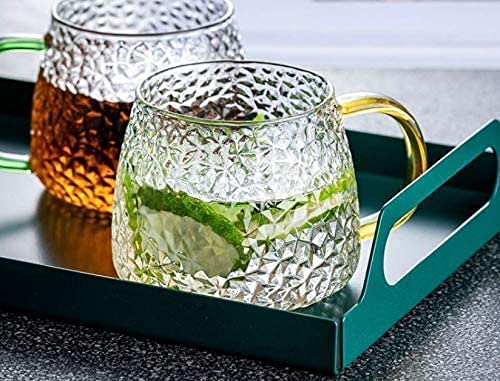 KriVat Glass Tea and Coffee Cup with Golden Handle, Transparent Glass Mugs Perfect for Drinking Whiskey Coffee, Milk, Tea, Juice, Beer or Hot Beverages Set of 2, Clear, 410ml 4