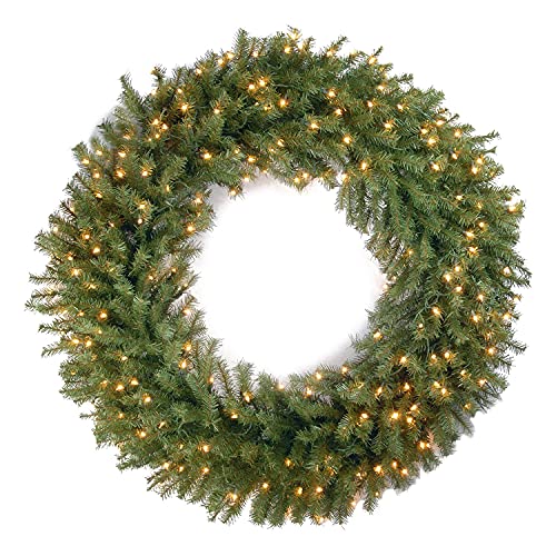 image for National Tree Company Pre-Lit Artificial Christmas Wreath, Green, Norw
