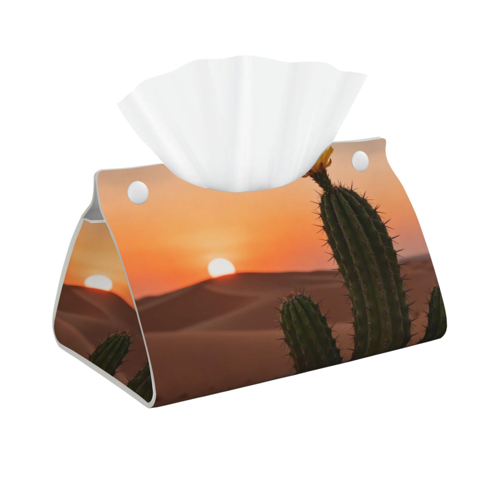 Desert Cactus Bloom Long Leather Tissue Box Cover-Waterproof PU Leather Tissue Holder for Bathroom, Decorative Rectangular Tissue Case