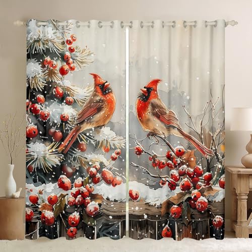 Loussiesd (2 Panels, W46*L72 Cardinal Birds 30%-50% Blackout Curtains for Kids Boys...