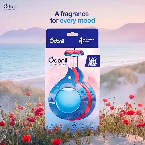 Image of Odonil Car Fragrance 2+1 Mix Perfume - Long Lasting (upto 45 day) Car Air Freshener | Hanging Car Perfume | Fragrance regulator | Suits all cars