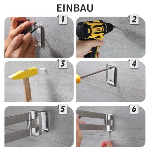 ZUNTO Wandmontage Doppelt Handtuchhalter 180° Schwenkbar 2-armig Handtuchstange 304 Edelstahl Gebürstet Handtuchhalterung Handtuchhaken für Bad und Küche 40.8cm