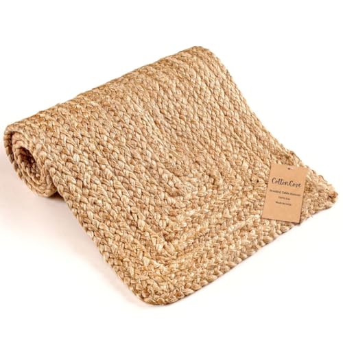 CottonCove Natural Jute Braided Table Runner 36 inches Long -