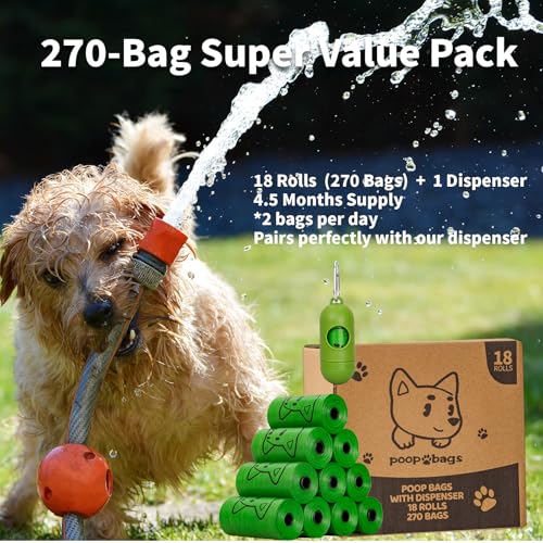 Image of Dog Poop Bags With Dispenser, Strong and Leak-proof Waste Bags for Pets, Floral Scented, 270 Count (18 Packs of 15), 13 Inch x 9 Inch (Green)