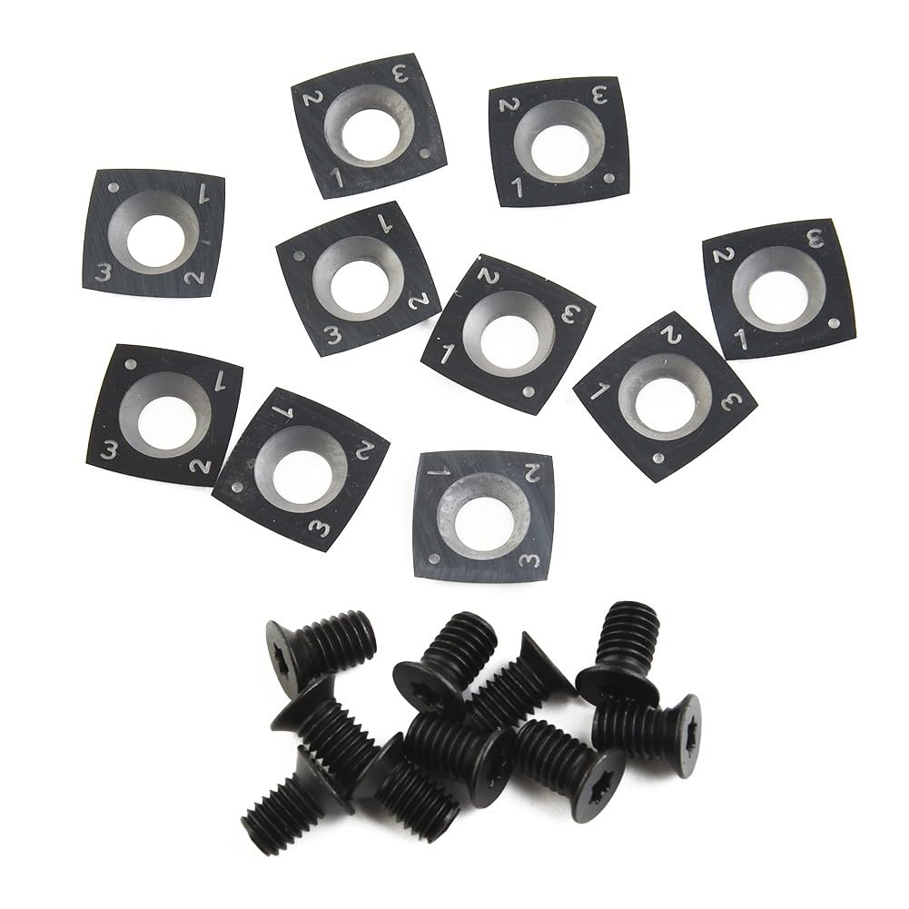 Confezione da 10 inserti quadrati in carburo da 15 mm, 15 x 15 x 2,5 mm, raggio R150, 4 lame per pialla e tornio per lavorazione del legno, per teste di taglio a spirale CNC, con viti