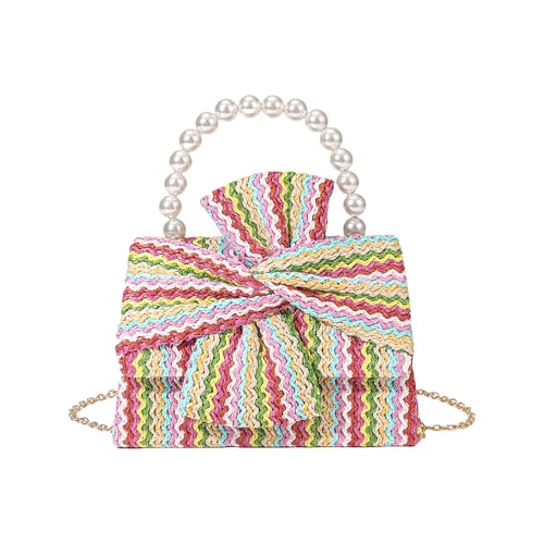 Sac à bandoulière contemporain pour femme en paille tressée et perles fantaisies