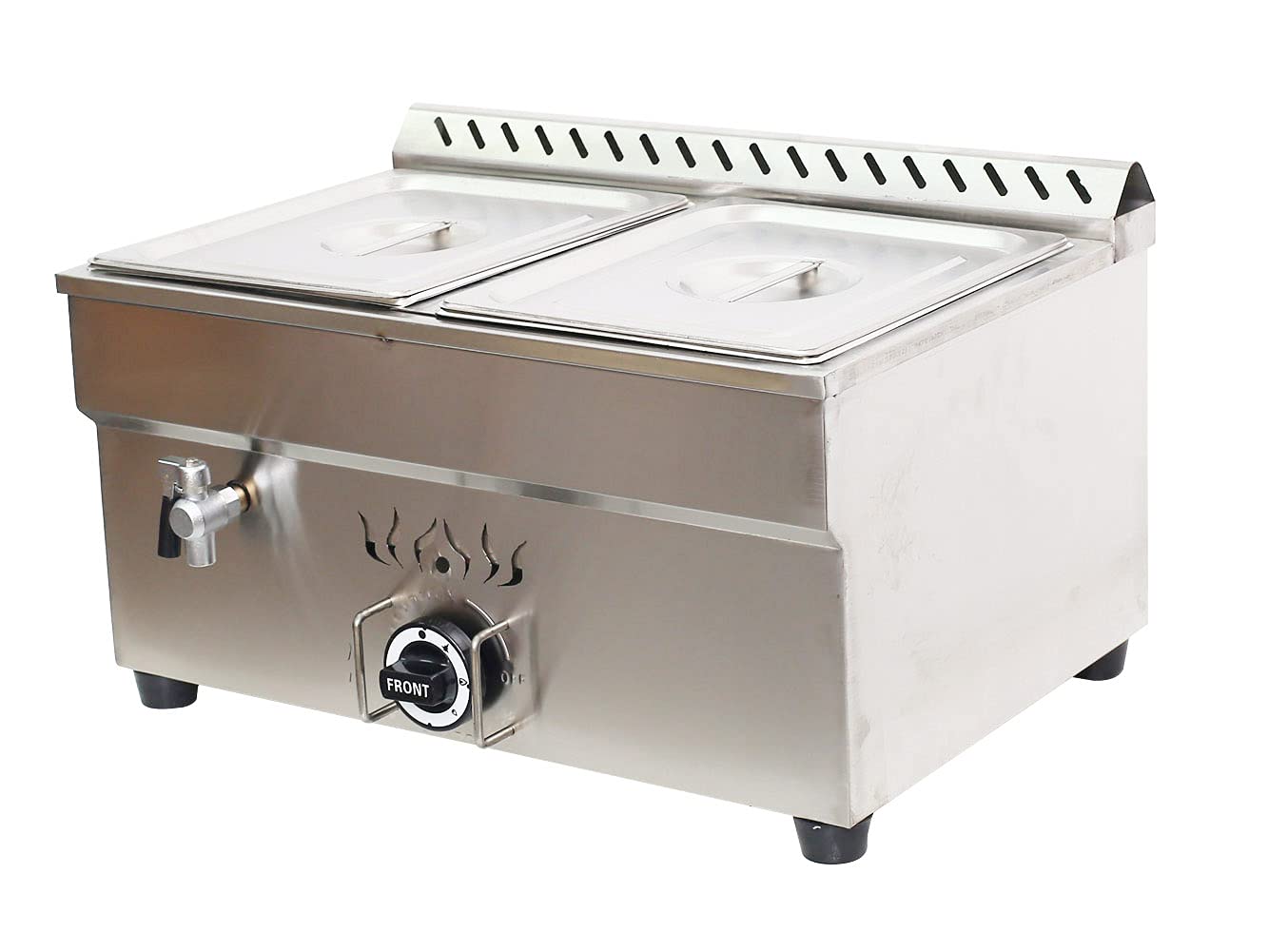TECHTONGDA Propane Gas Food Soup Warmer Stove Bain Marie Commercial Canteen Buffet Steam Heater with Regulator Valve 12''x8.7''x4'' Pan 2 Pan