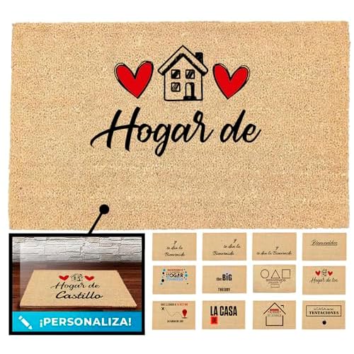 LucaHome - Felpudo Entrada para Casa Personalizado | Original en Coco 33x60cm | Antideslizante (Casa Hogar 2)