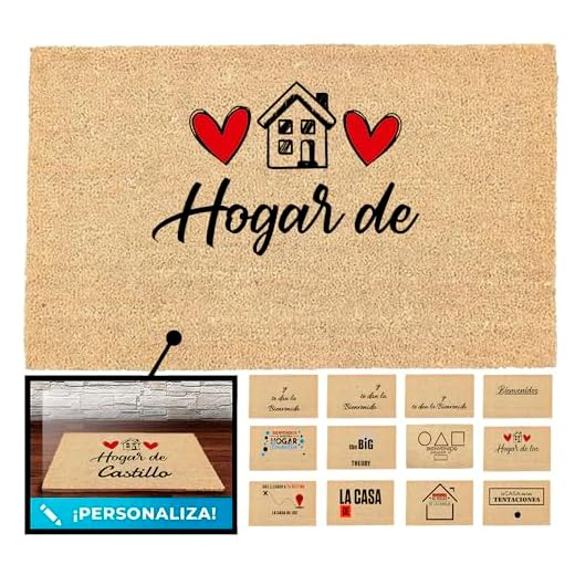 LucaHome - Felpudo Entrada para Casa Personalizado | Original en Coco 33x60cm | Antideslizante (Casa Hogar 2)
