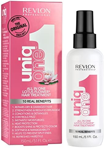 REVLON PROFESSIONAL UNIQONE HAIR TREATMENT, Moisturizing Leave-In Product, Repair For Damaged Hair, Promotes Healthy Hair, Lotus Flower Fragrance, 5.1 Fl Oz (Pack of 1)