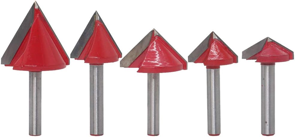 V Groove Router Bit Set CNC Engraving Miter Cutter Chamfer Bevel V Grooving Bits 60/90/120 Degree 3D Making Woodworking Cutting Tool, 6mm Shank