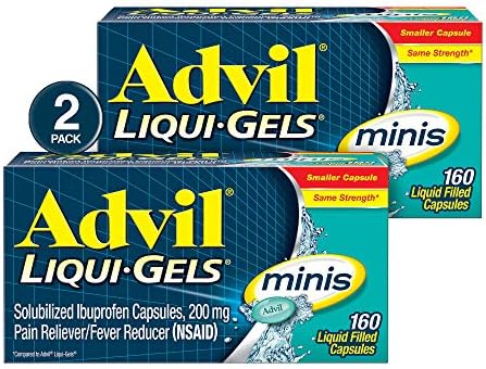 Advil Liqui-Gels minis Pain Reliever and Fever Reducer, Pain Medicine for Adults with Ibuprofen 200mg for Pain Relief - 2x160 Liquid Filled Capsules
