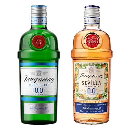 Tanqueray 0.0% Set: Alkoholfreie Gin-Alternativen – Tanqueray 0,0% und Tanqueray Flor de Sevilla 0,0% Varietäten-Set, Ideal für Cocktails und Longdrinks, Zuckerfrei, Kalorienfrei, 700ml Flaschen