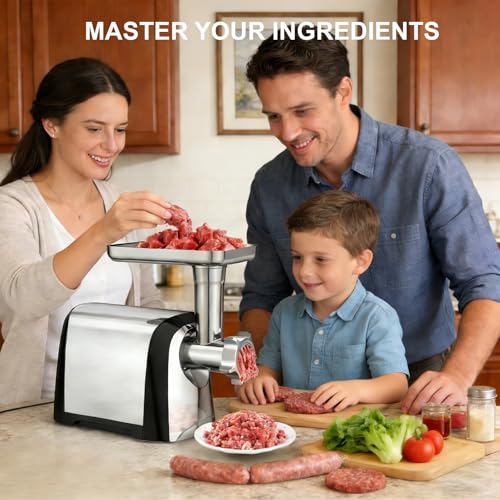 Image of Electric Meat Grinder, 2600W Max 3-IN-1 Heavy Duty Sausage Stuffer with Sausage tube & Kubbe Kit, 3 Grinding Plates 2 Blades for Home Kitchen & Small Commercial Use, Stainless Steel