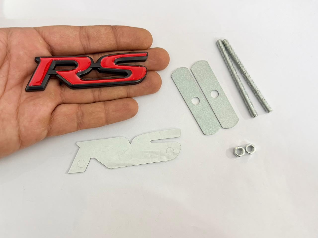 RS Grill Logo,Car Emblem Racing Sticker, (8.2cmX2.2cm) 3D Decal,Waterproof (Black & Red) Universal-image-30