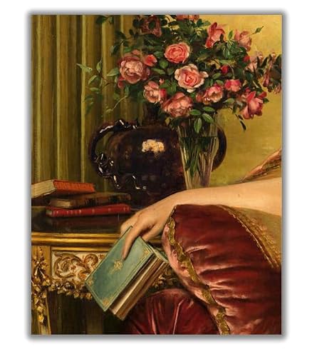 ShopHaven Victorian Woman with Roses and Book Wall Art Print,