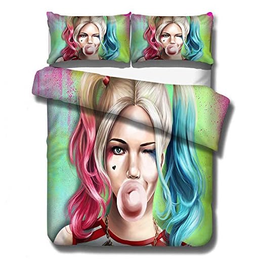 Harley Quinn 3D påslakan sängkläder, clown flicka vuxen och tonåring enkelsäng dubbelsäng mjuk och bekväm påslakan sängkläder hemtextil-A_200x230cm (3st)