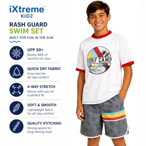 Image of iXtreme Boys Swim Set - 2 Piece Rash Guard Short Sleeve Swim Shirt and Boys Swim Trunks for Infants Toddlers & Big Boys