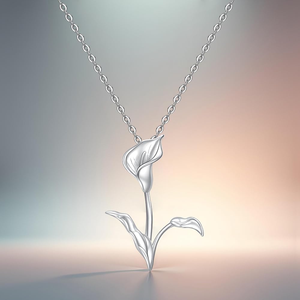 Lily Flower Necklace for Women Sterling Silver Mothers Day Gifts Calla Lily Necklace Jewelry Gifts Pendant - Image 9