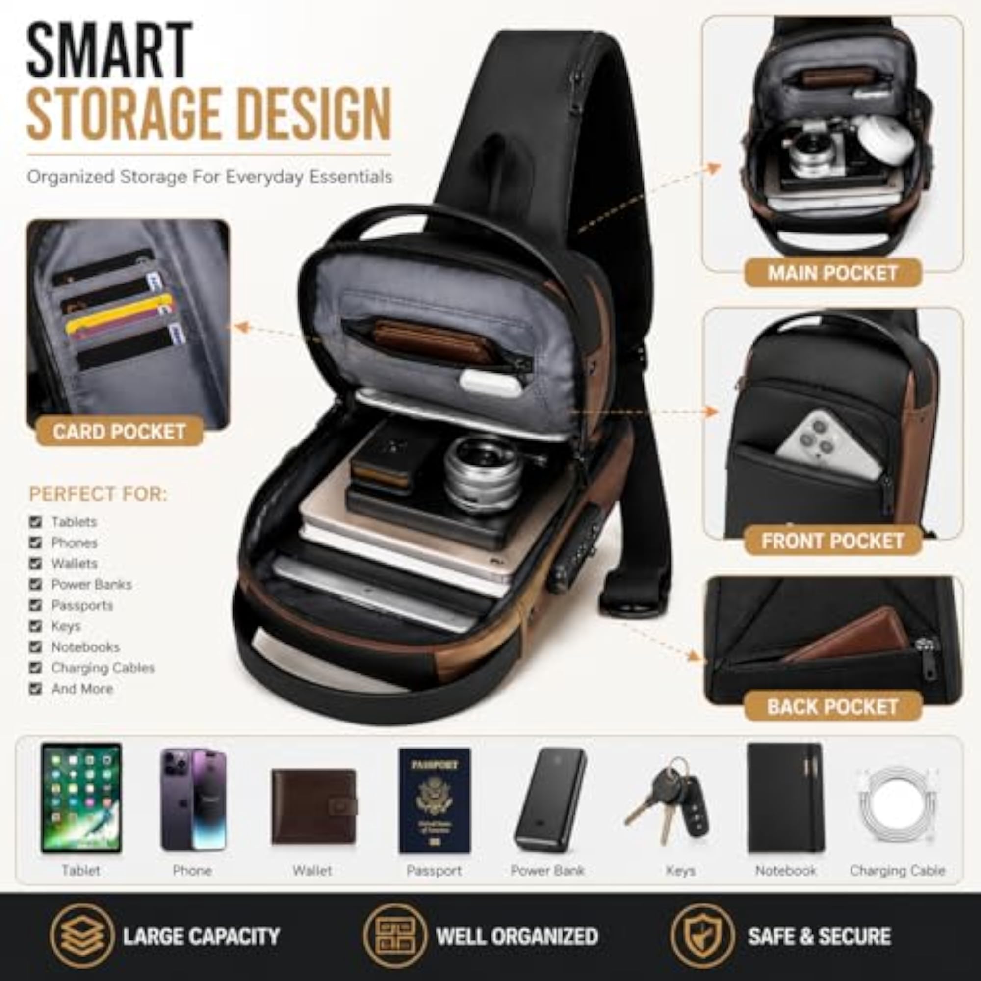 Stylish Anti-Theft Sling Bag with USB Charging Port