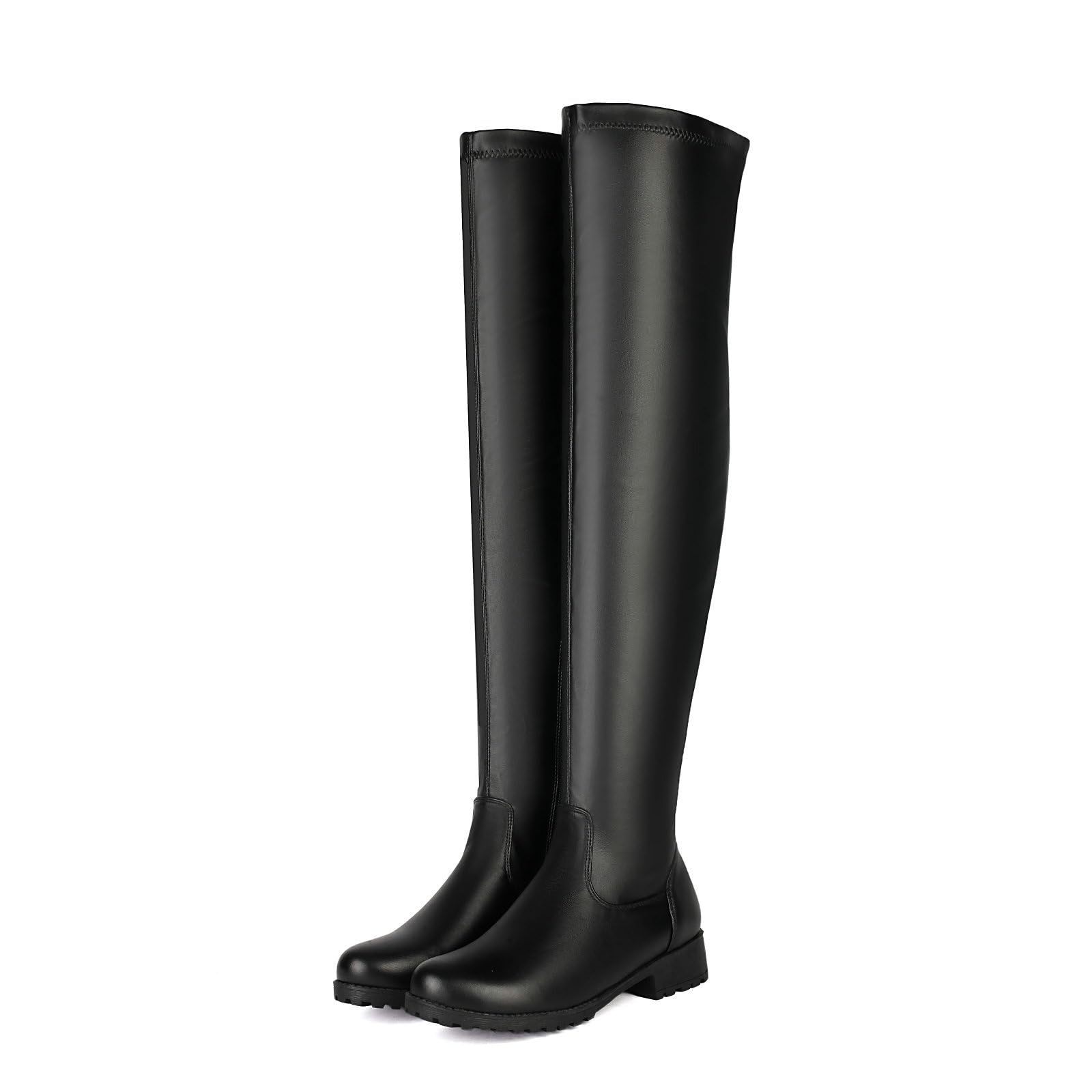 Over the Knee Stretch Boots for Women with Chunky Heel Soft Leather Thigh High Long Booties Comfy Fit