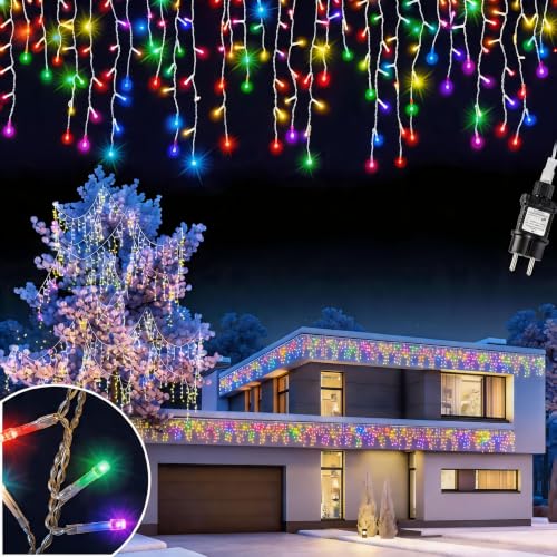 ZBQEJ Lichterkette Außen Eisregen Lichterkette 10m 400 LEDs mit Timer IP44 wasserdicht 8 Modi mit Stecker für Innen- und Außenbereich Balkon Party Hochzeit Zuhause Fenster Garten (farbig)