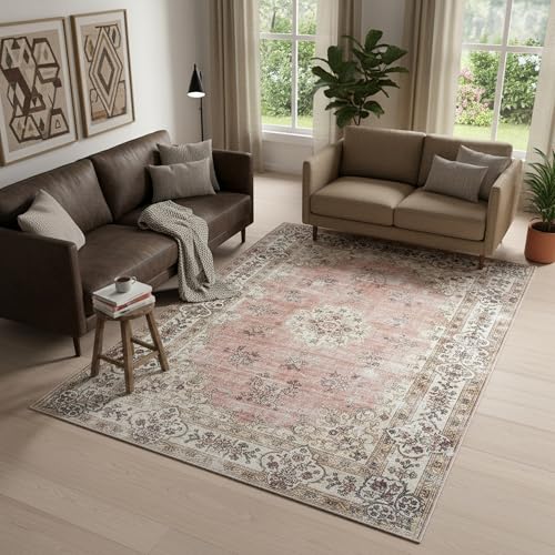 Nuloom Splashguard Teja Peach/Ivory, 2' x 3', Vintage, Soft and