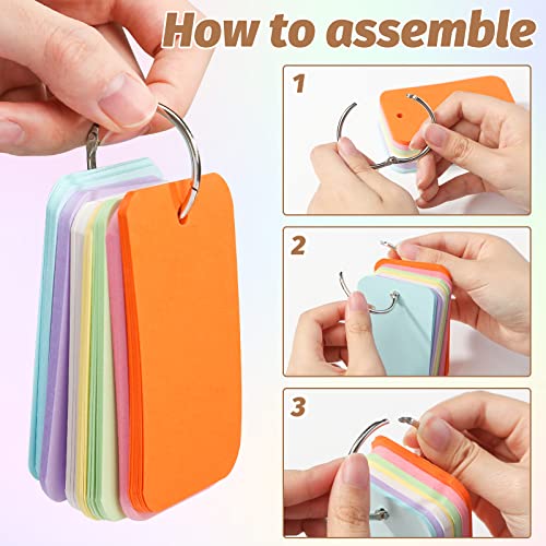 Koogel 1,500Pcs Multicolor Index Paper With Binding Rings, 7 Colors 2.2 X 3.5 Inches Blank Easy Flip Flash Card Study Cards Business Cards Memo Scratch Pads Bookmark #TOP2