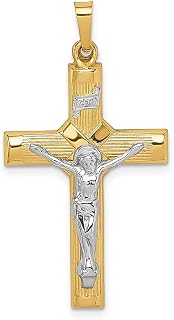 Colar com pingente de cruz crucifixo em dois tons de ouro amarelo 14 k pingente religioso elegante joias finas para mulheres presentes para ela, Pedra