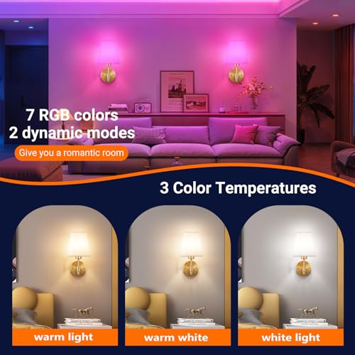 Image of YHCDLAMP Peel and Stick Wall Sconces, No Drilling Stick On Wall Sconce, Wireless Battery Operated Wall Lights, Adhesive Wall Lamp with 10000mAh Battery Bulb for Bedroom Living Room Decor