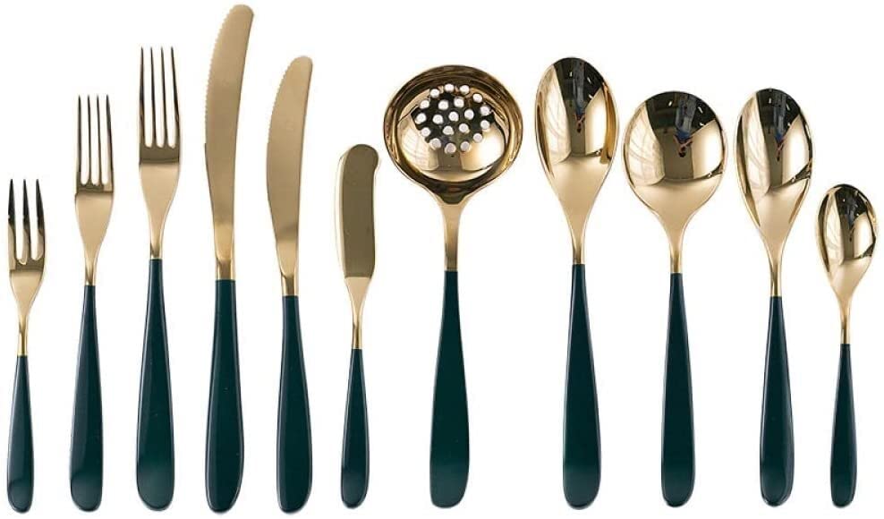 Juego de cubiertos de 11 piezas, mango verde, acero inoxidable, cuchillo, tenedor, cuchara, juegos de cubiertos mixtos, para hoteles, restaurantes, vajilla occidental, juegos de vajilla, decoración