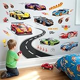 DECOWALL Racing Cars Wall Decals Peel and Stick Sports Cars Race Track Wall Stickers for Kids Bedroom Playroom Nursery Boy Room Decor Grand Prix Vehicle Vinyl Wall Art (SG2-2517)