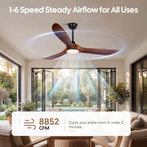 Image of 70 inch Wood Ceiling Fans with Lights and Remote, 8852 High CFM