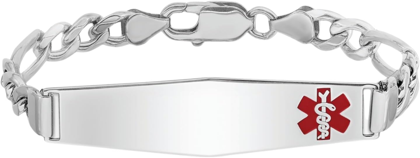 IceCarats 925 Sterling Silver 6mm Thick Figaro Chain Medical Alert ID Bracelet Polished, Engravable