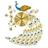 SanBouSi Large Peacock Wall Clock 29.5 inch 3D Creative Luxury Wall Clock Silent Non-Ticking Battery Operated Modern Art Decorative Wall Clocks Living Room Decor Big Clock