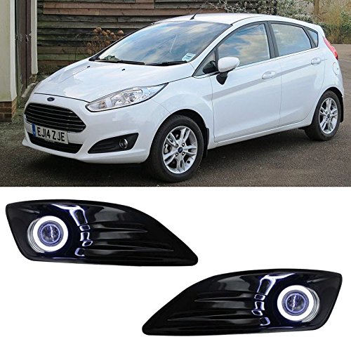 AupTech LED DRL Angel Eyes Driving Fog Lights with Lens H11 55W Halogen Bulbs for Ford Fiesta 2013-2018
